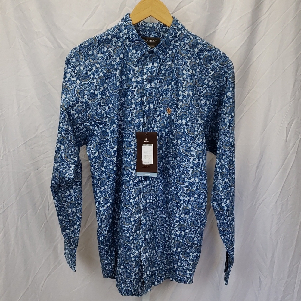Ariat Men's Gentry Classic Fit Casual Blue Patterned Shirt